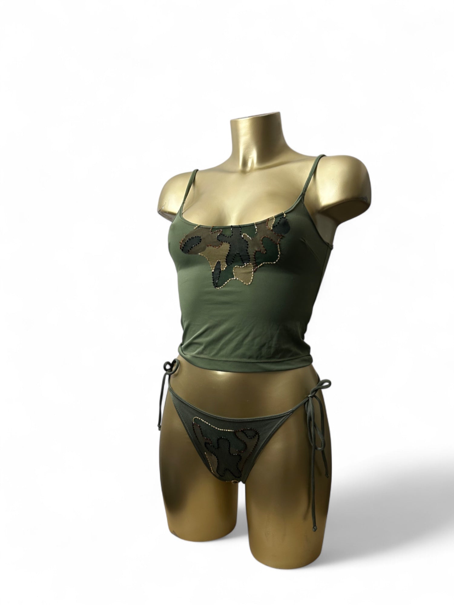 Khaki cami top bikini set (XS/S)