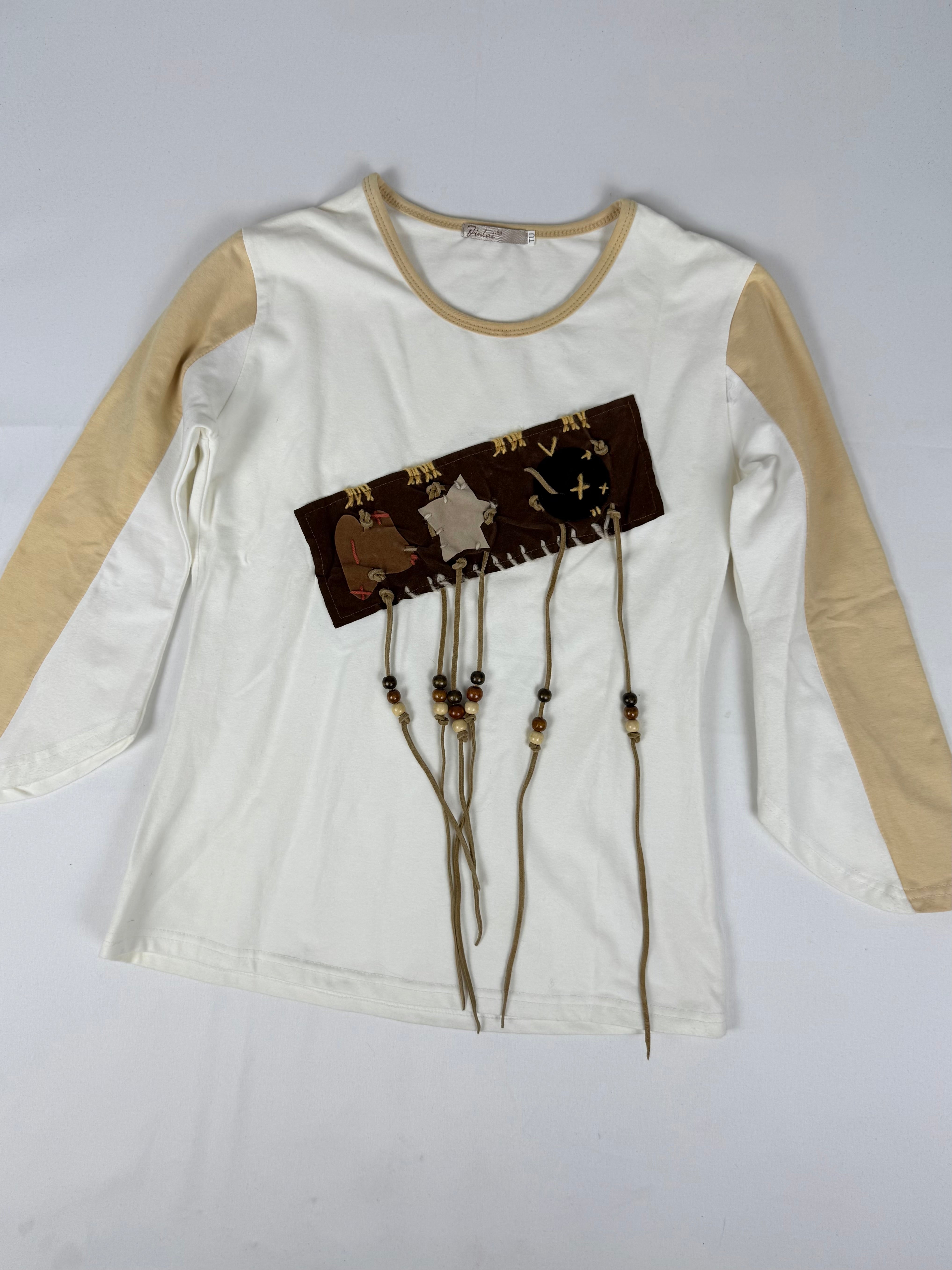 White embroidered cotton 3/4 long sleeves top (S/M)