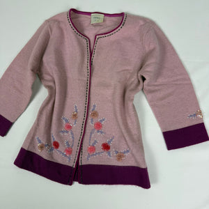 Pink lambswool cardigan embroidered jumper (M)