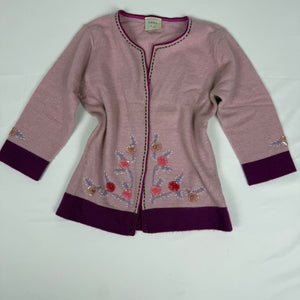 Pink lambswool cardigan embroidered jumper (M)