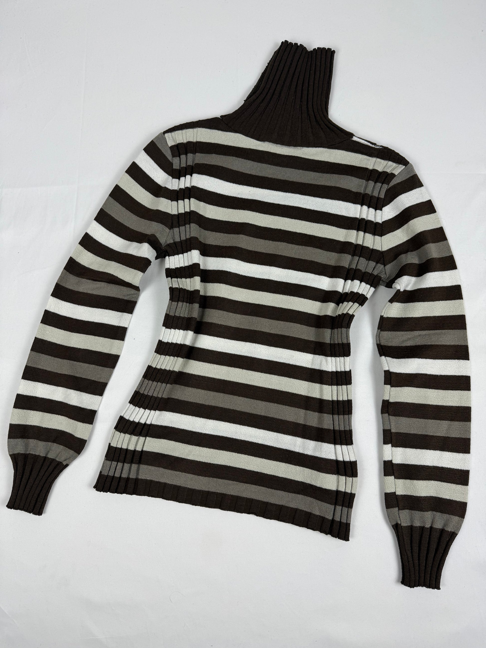Brown striped turtleneck tight fit jumper (M)