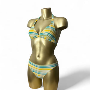 Striped yellow low rise bikini set (S)