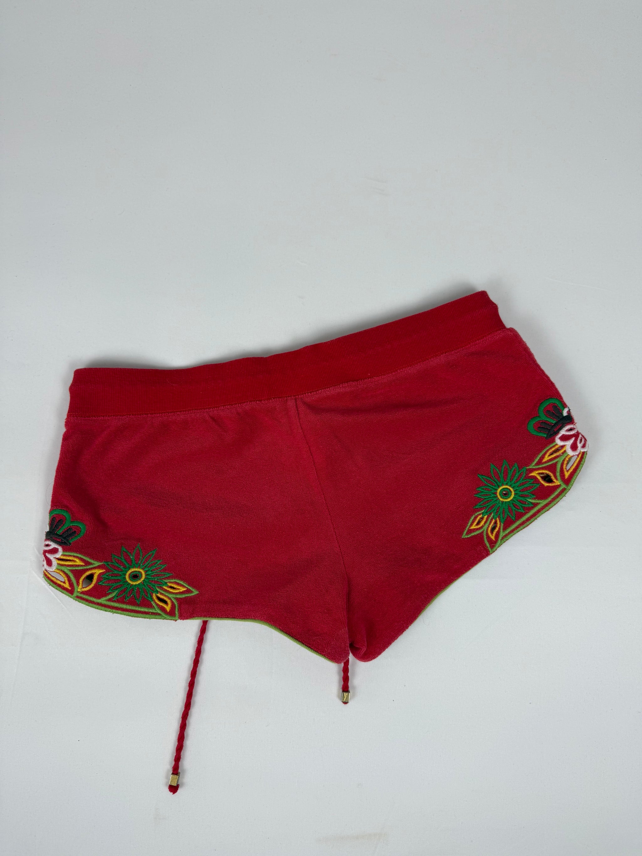Red velvet embroidered low rise mini short (L)