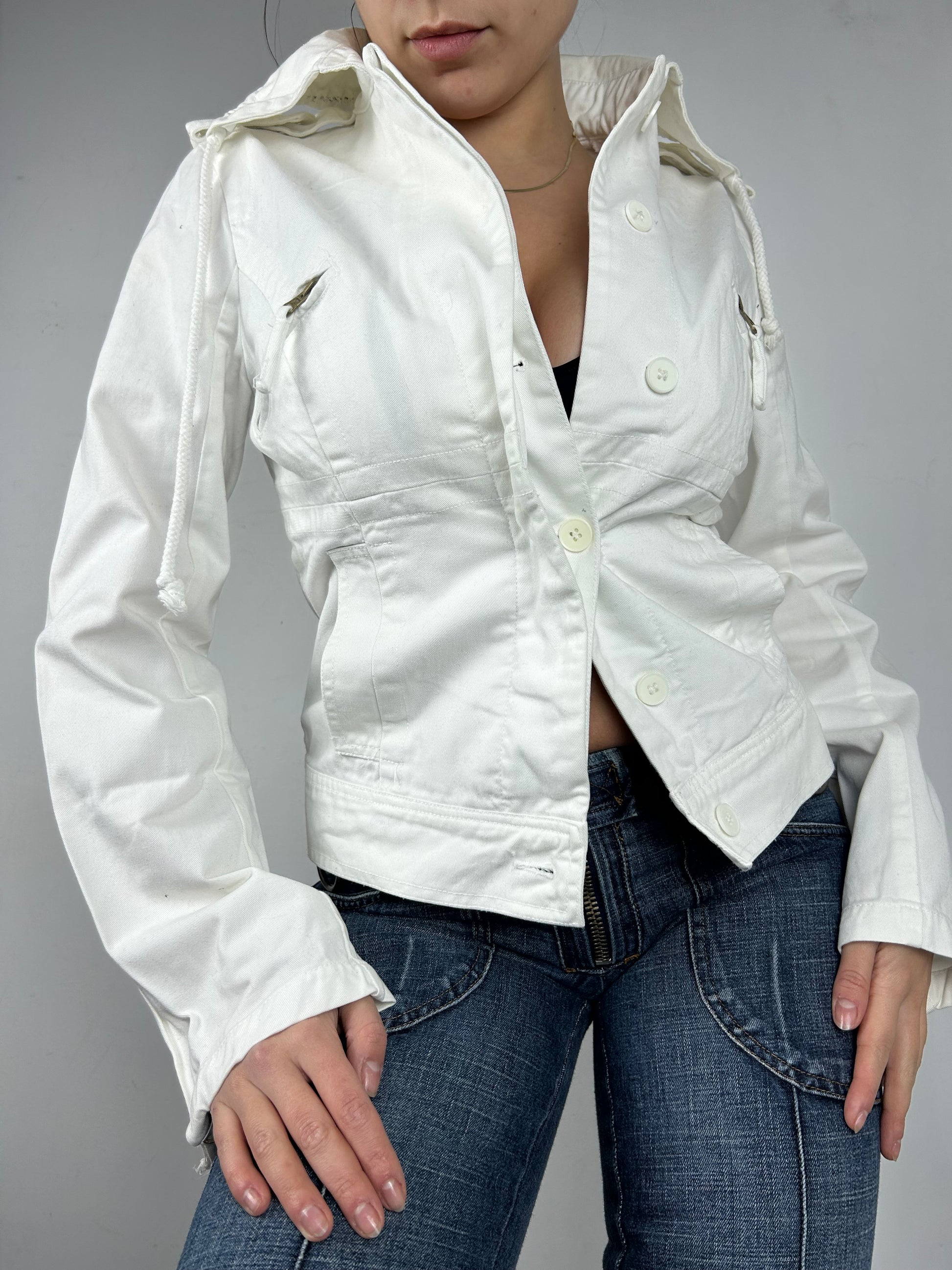 White cotton  zip up biker jacket (S/M)