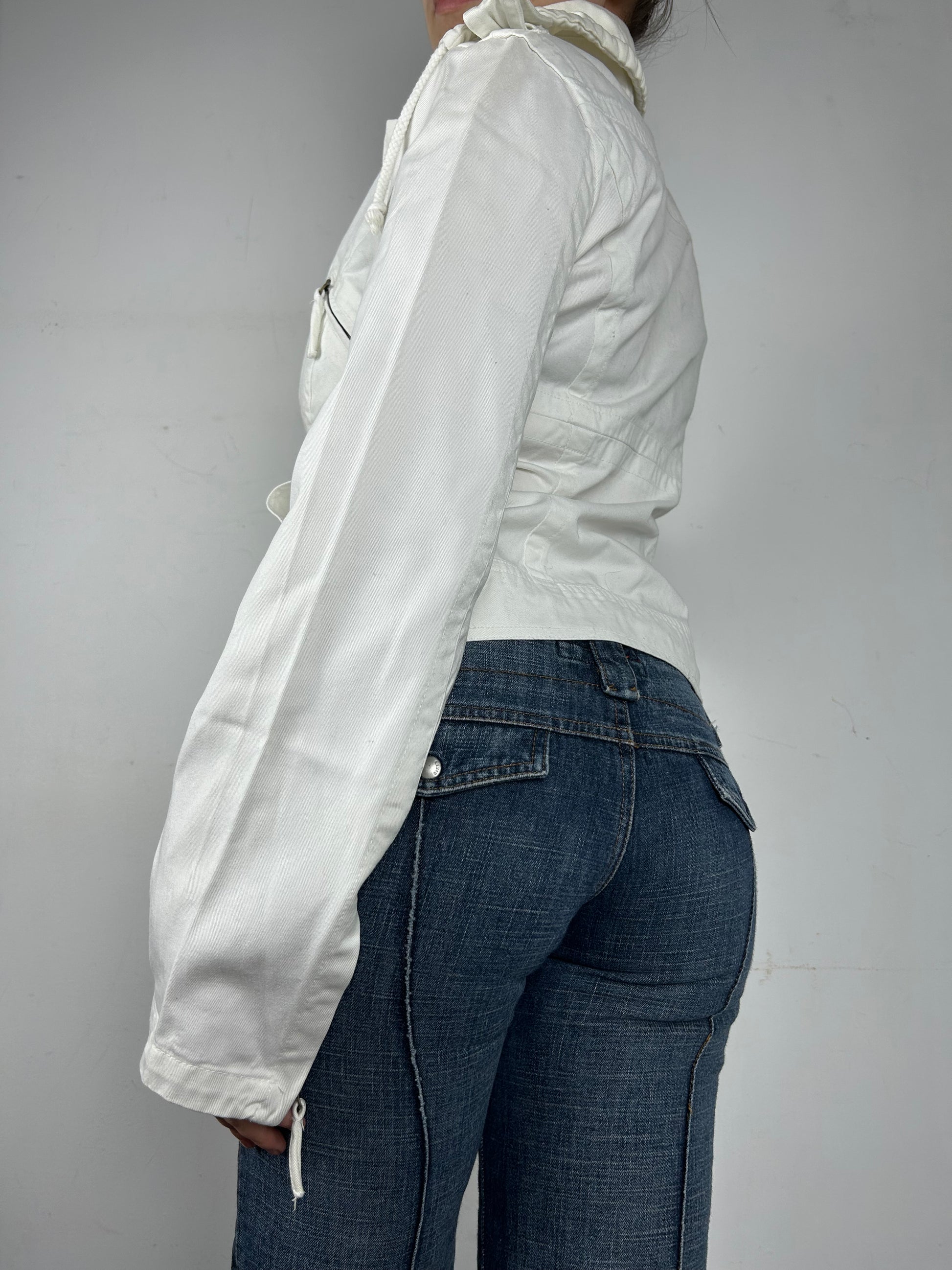 White cotton  zip up biker jacket (S/M)