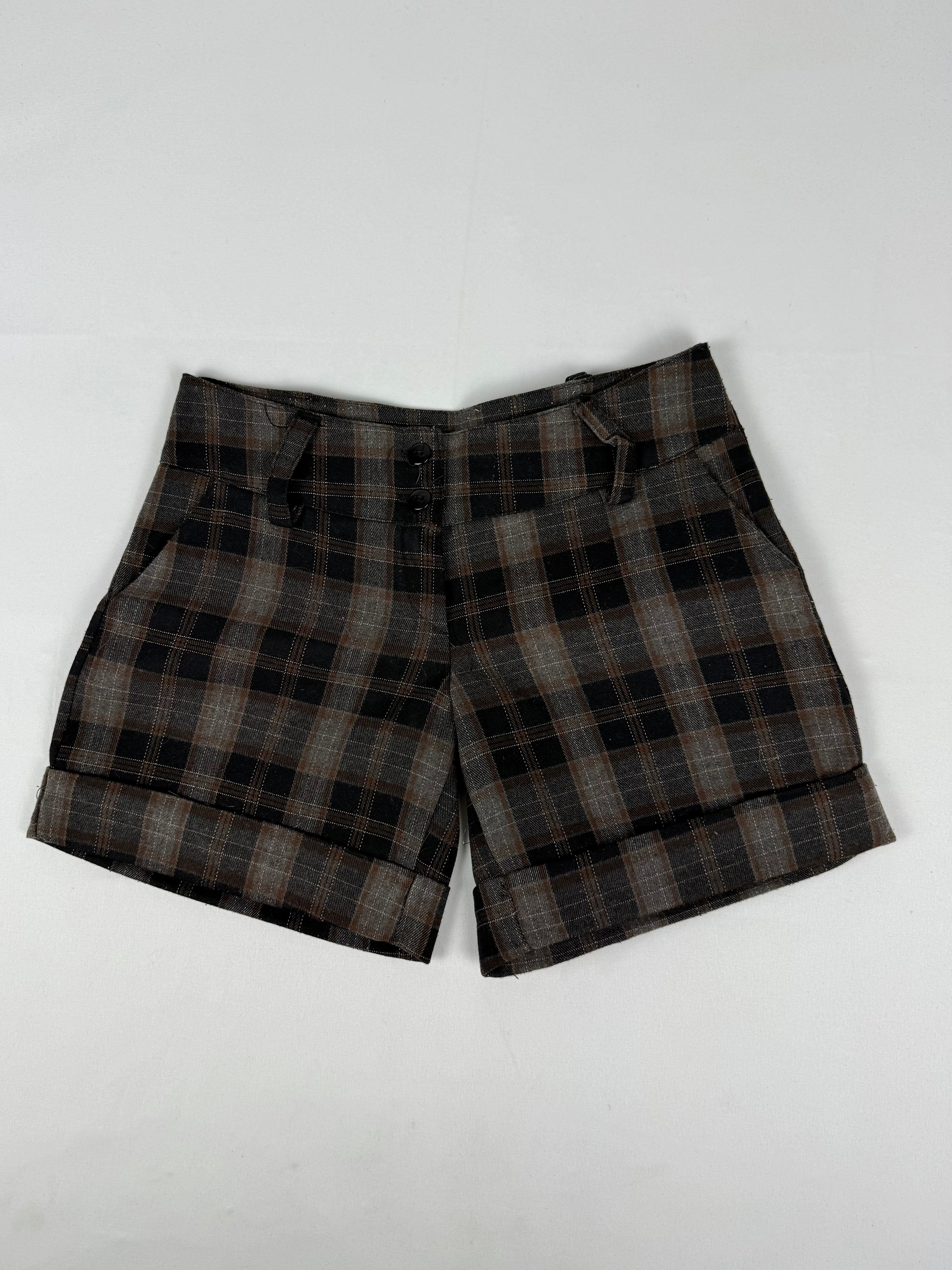 Brown check print low rise mini short (XS)