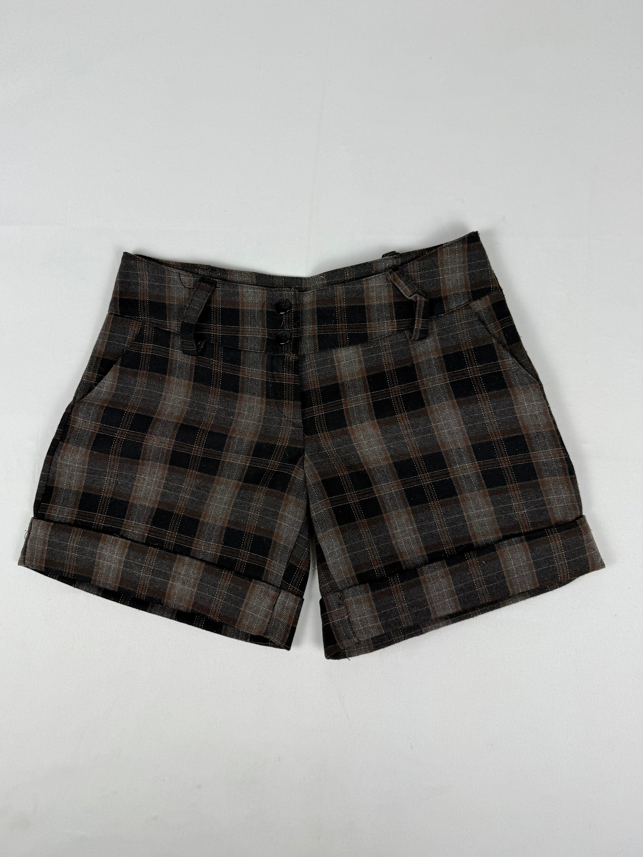Brown check print low rise mini short (XS)