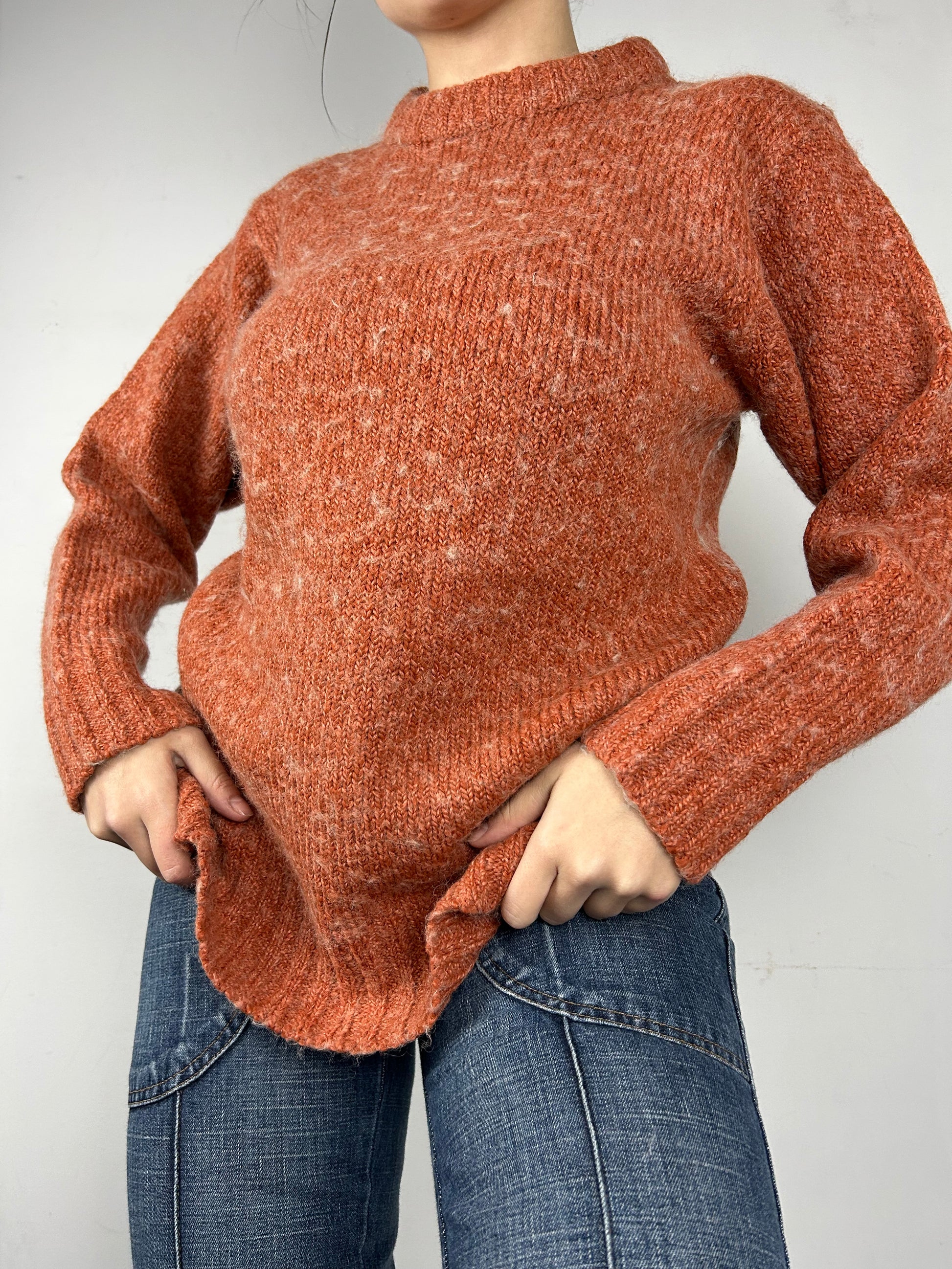 Orange round neck wool jumper (S/M)