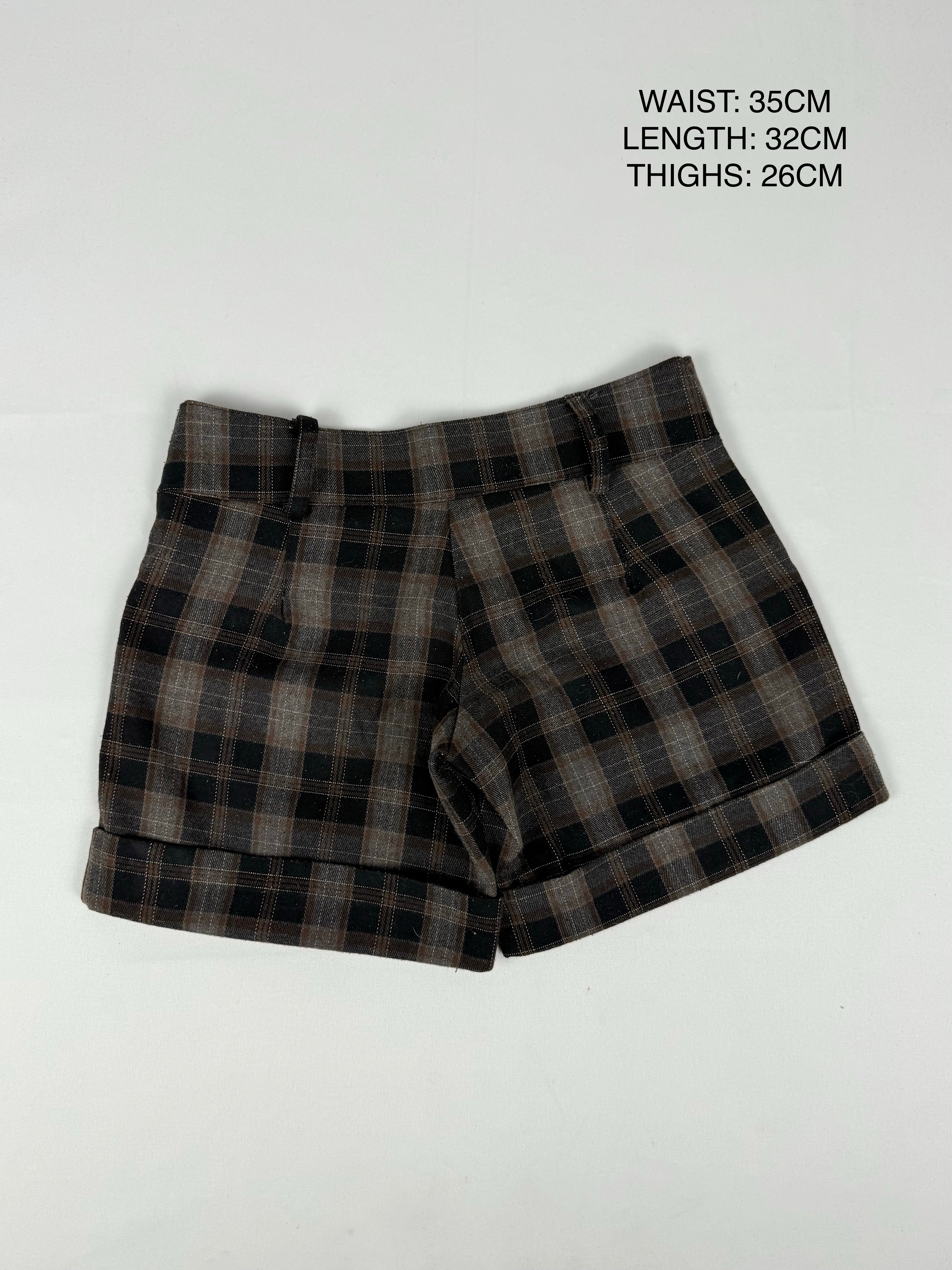 Brown check print low rise mini short (XS)