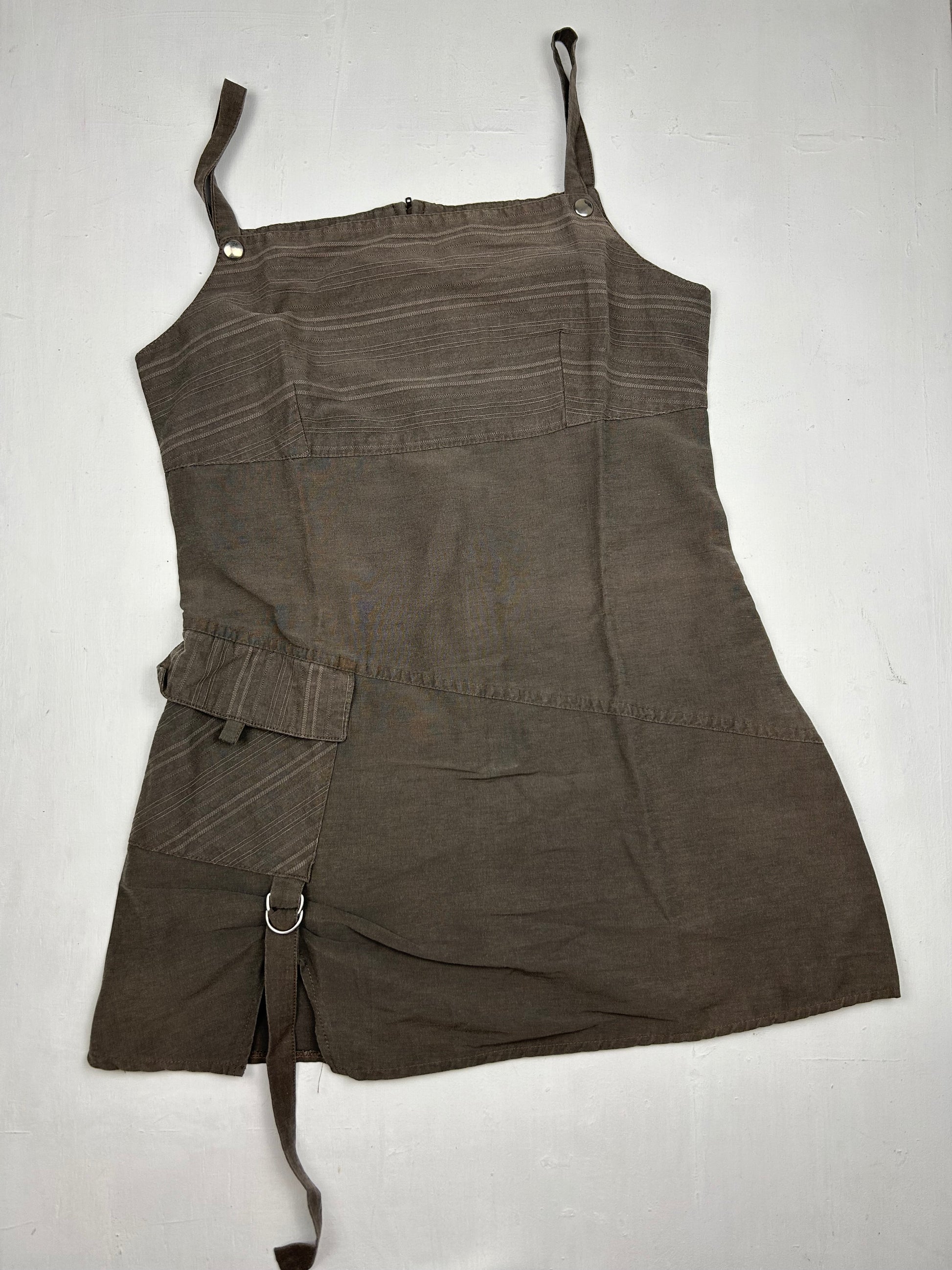 Khaki 100% cotton mini dress top (L)