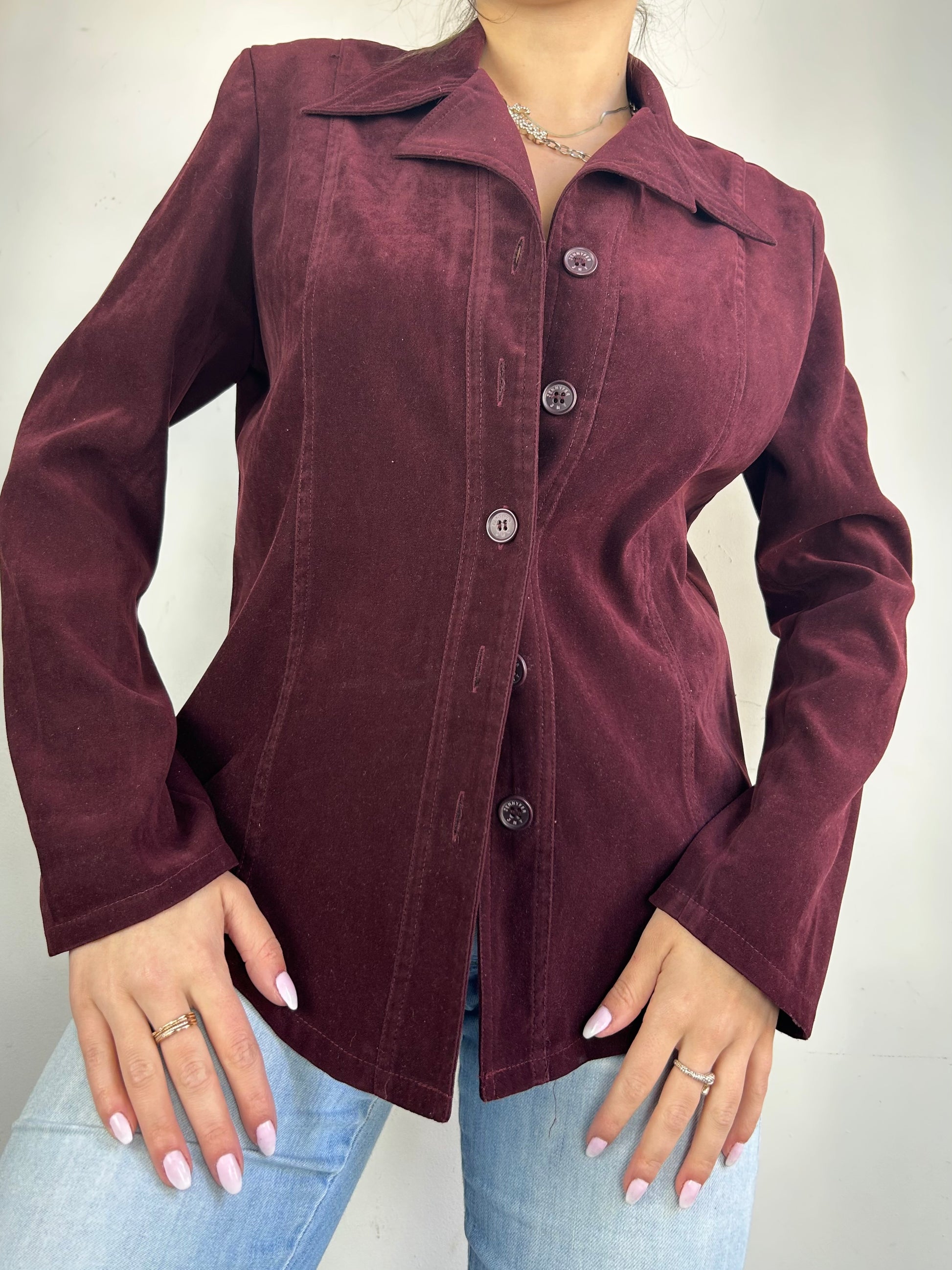 Purple velvet office blazer jacket (M)