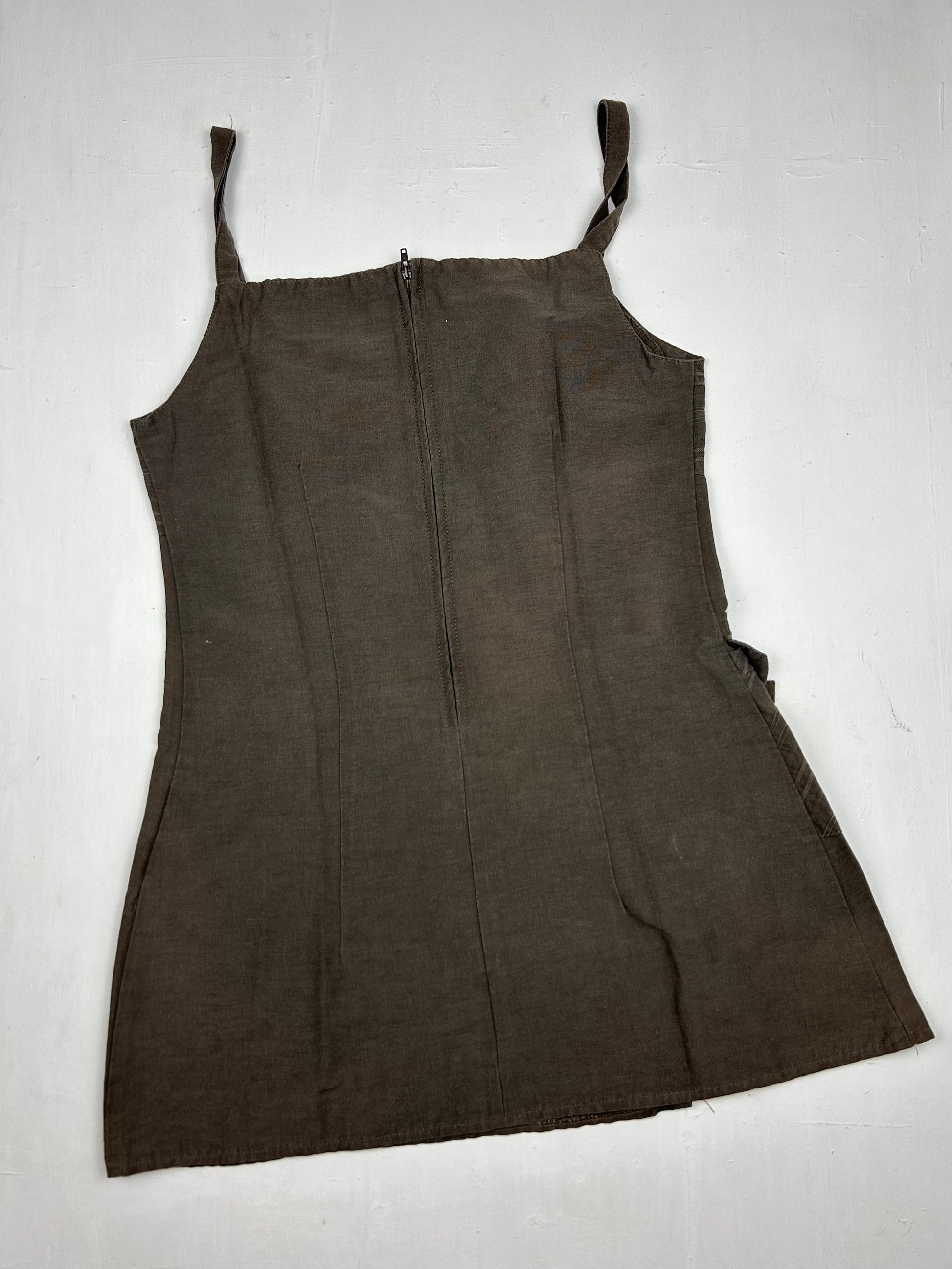 Khaki 100% cotton mini dress top (L)