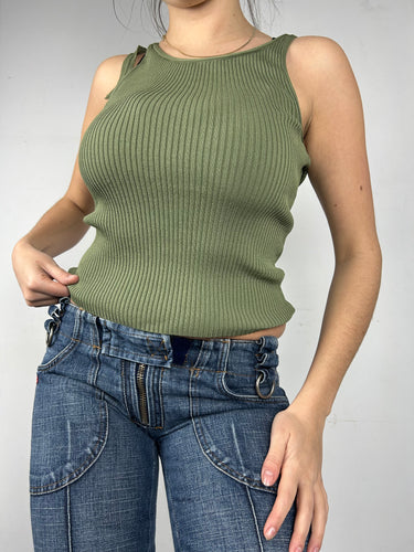 Khaki ribbed stretchy stretchy cami top (S)