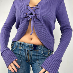 Purple cardigan lace up  jumper (M/L)