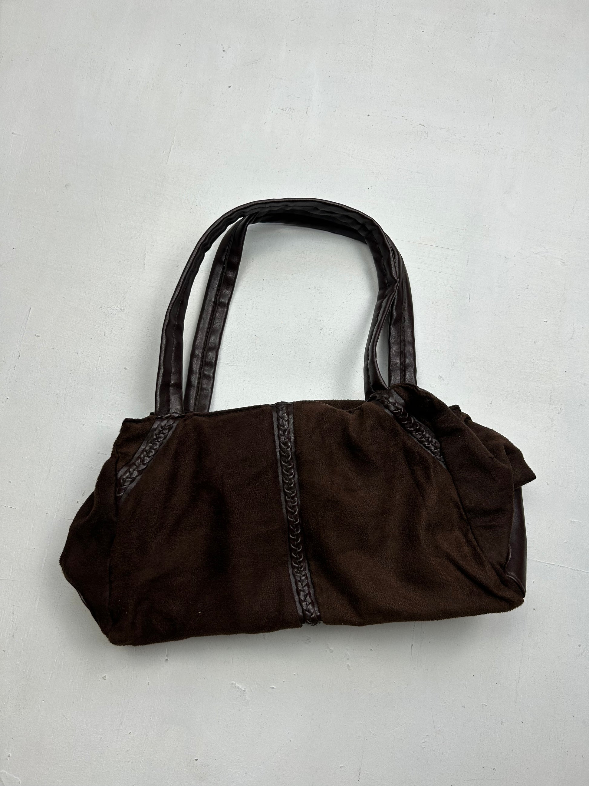 Brown suede besace shoulder bag