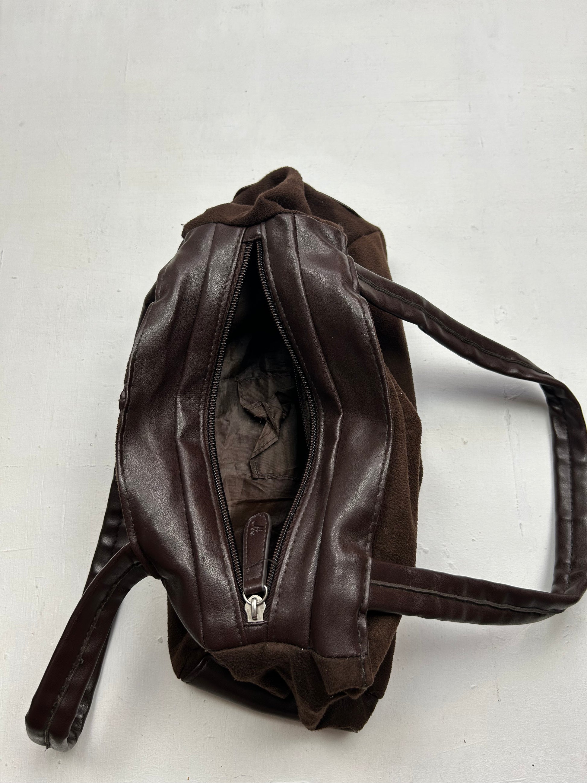 Brown suede besace shoulder bag