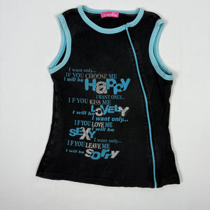 Black zip up cotton graphic tank top (L)