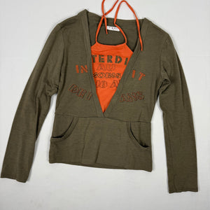 Khaki graphic print long sleeves top (S/M)