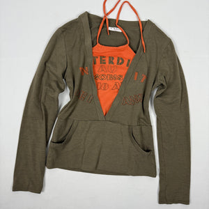 Khaki graphic print long sleeves top (S/M)