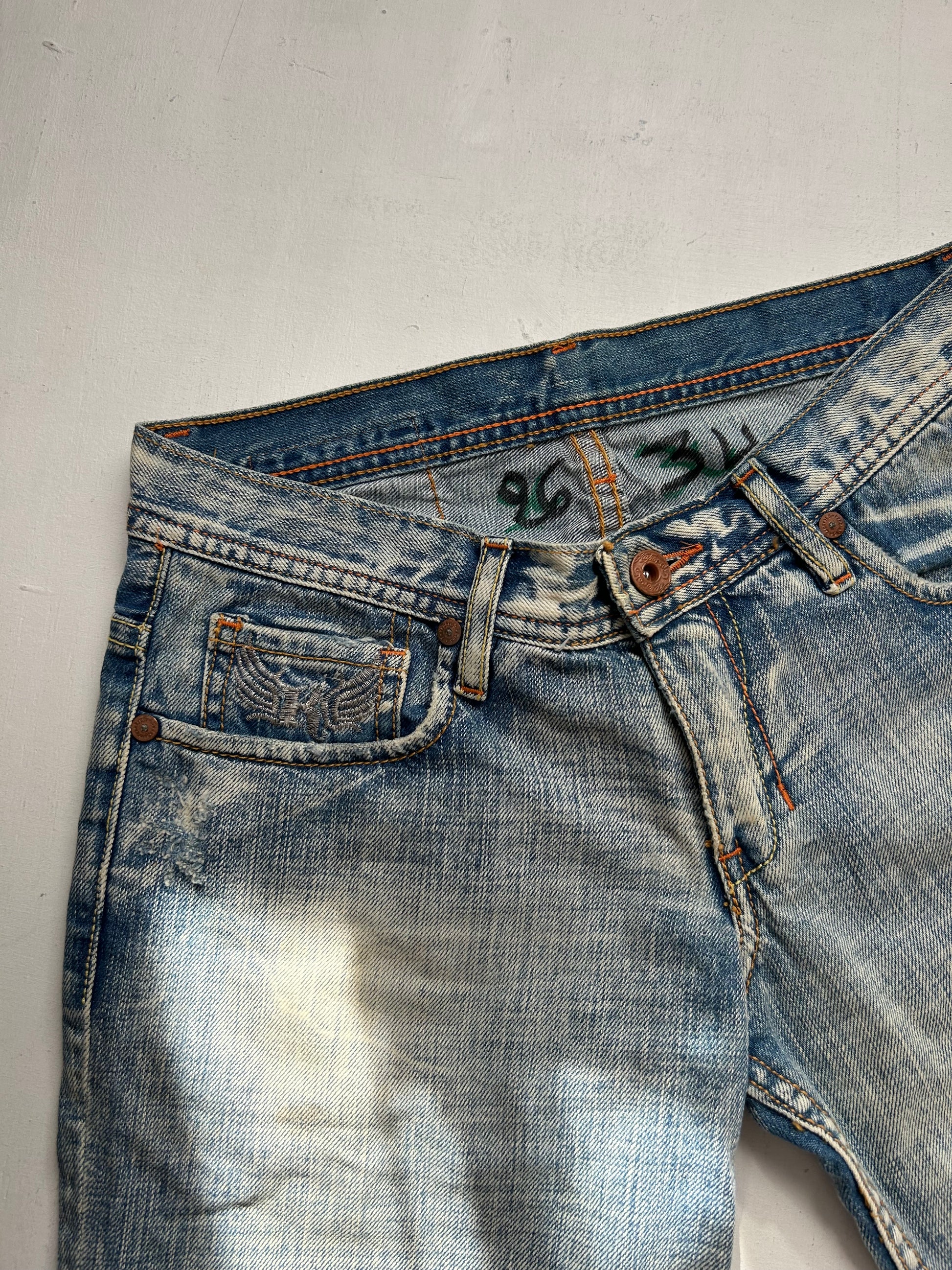 Blue low rise strass logo denim jorts (S)