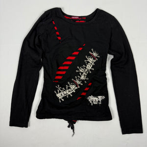 Black graphic lace up long sleeves top (S/M)