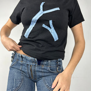 Black cotton zip up detail tee (S/M)