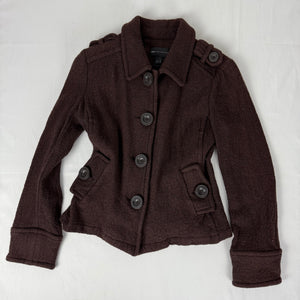 Brown wool tight fit trench caban jacket (S)