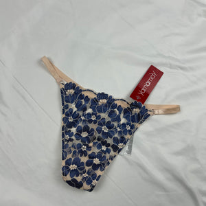 Beige & blue embroidered brand new thong (L)