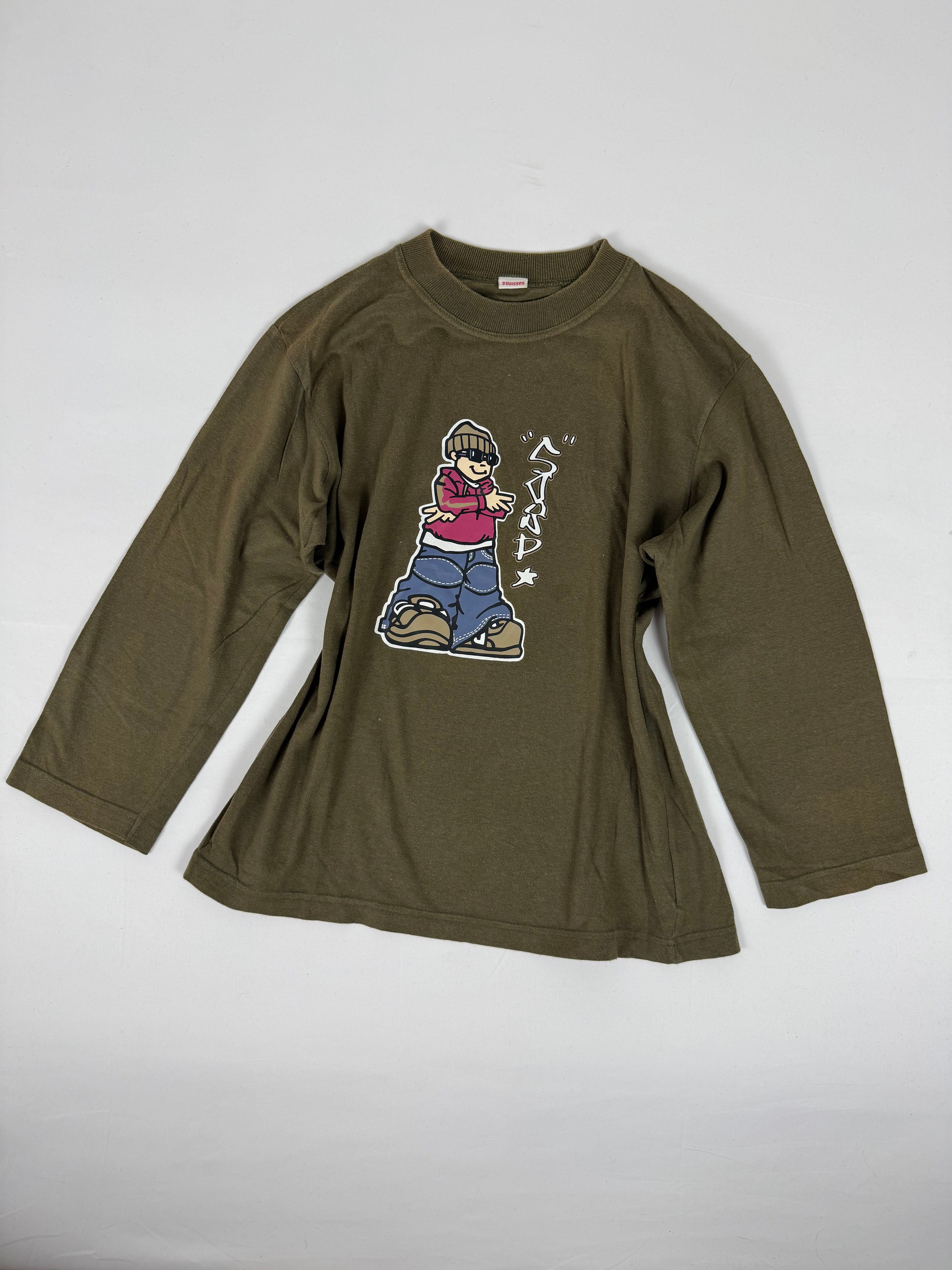 Khaki graphic cotton 3/4 sleeves top (XL)