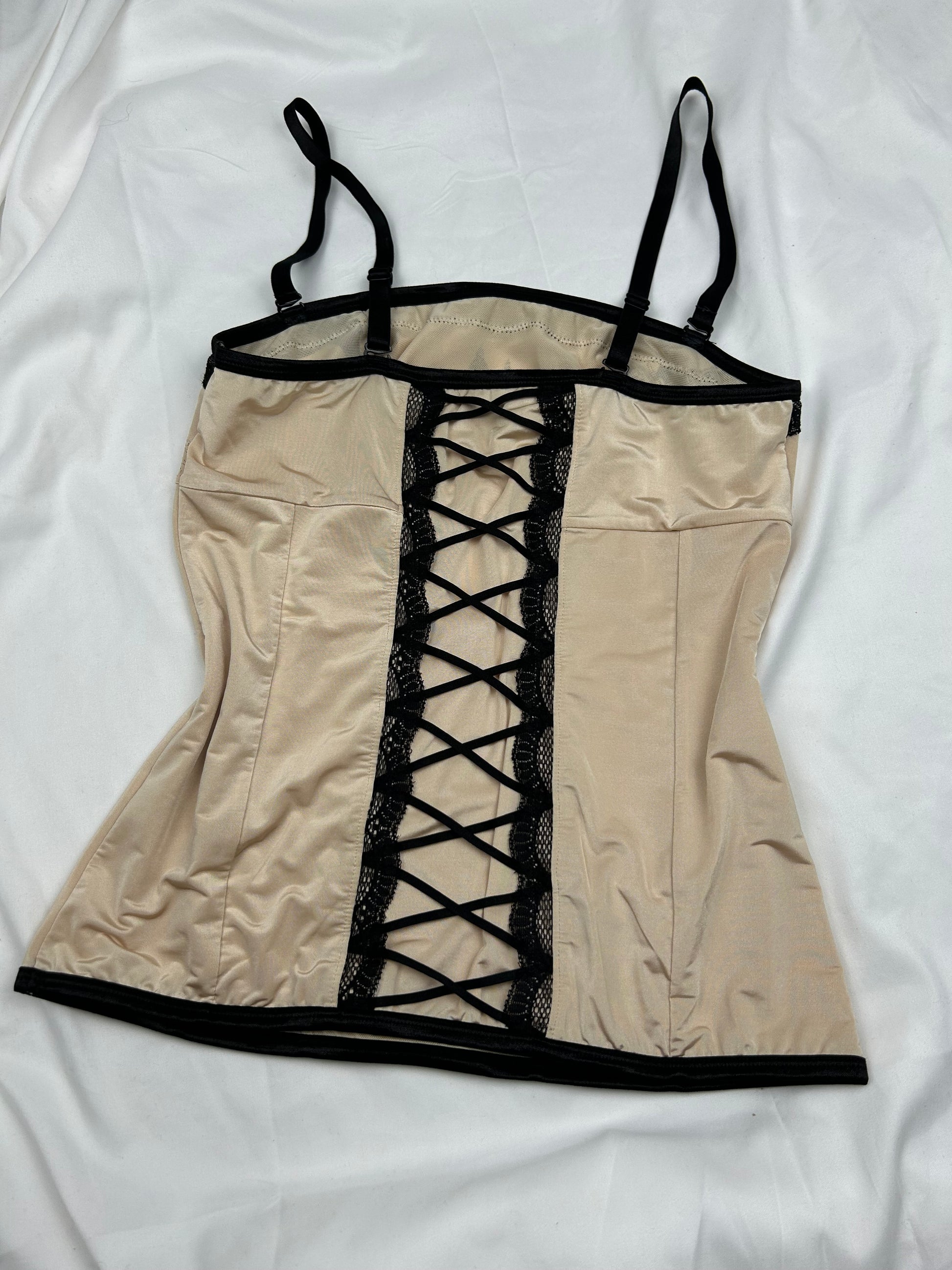 Beige lace up corset top (S)