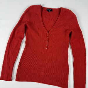 Orange 100% cashmere ribbed V neck tight fit jumper (S/M)