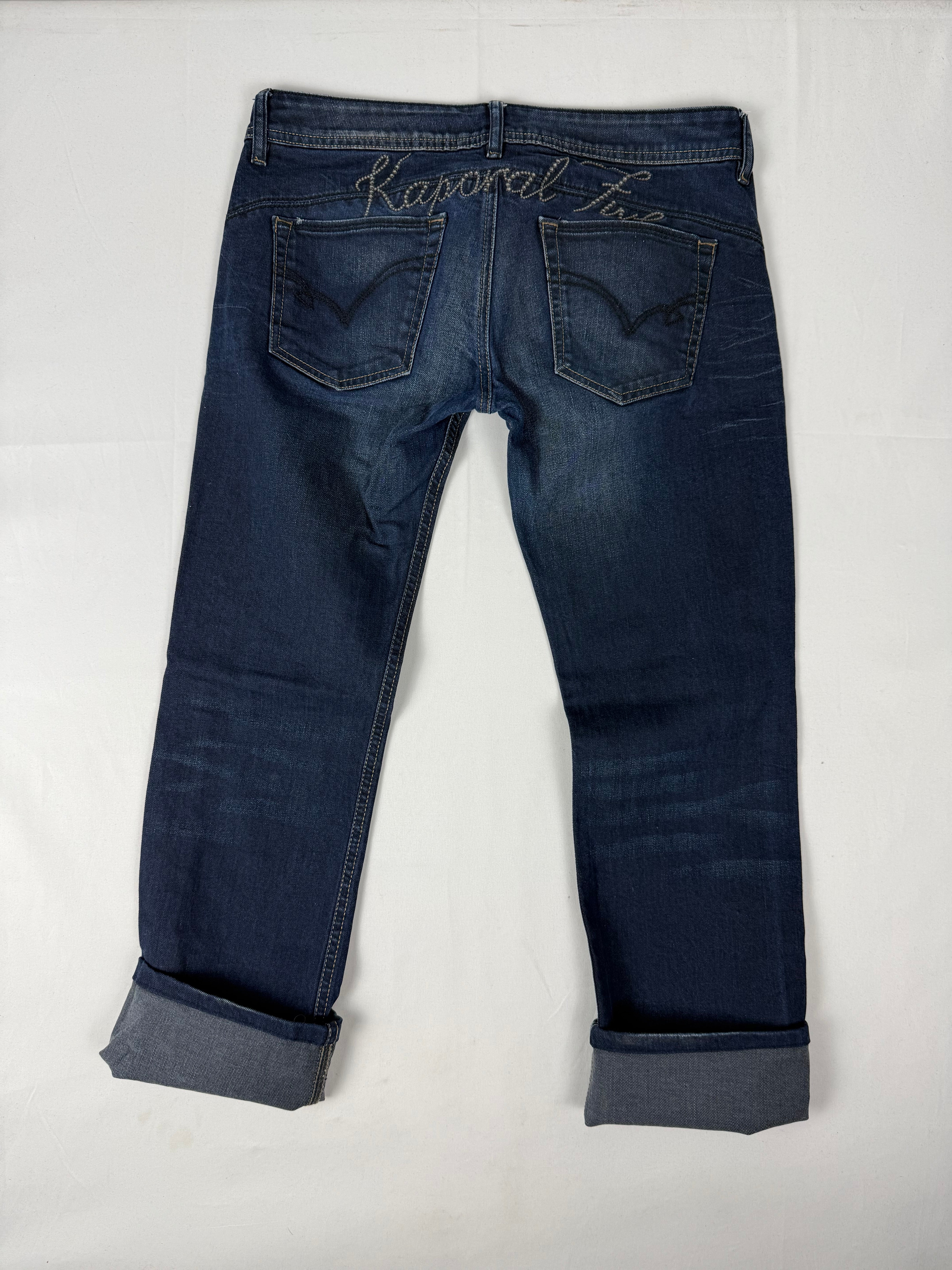 Navy denim low rise capri pants (M)