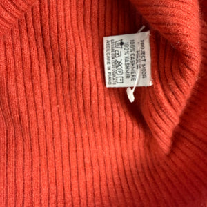 Orange 100% cashmere ribbed V neck tight fit jumper (S/M)