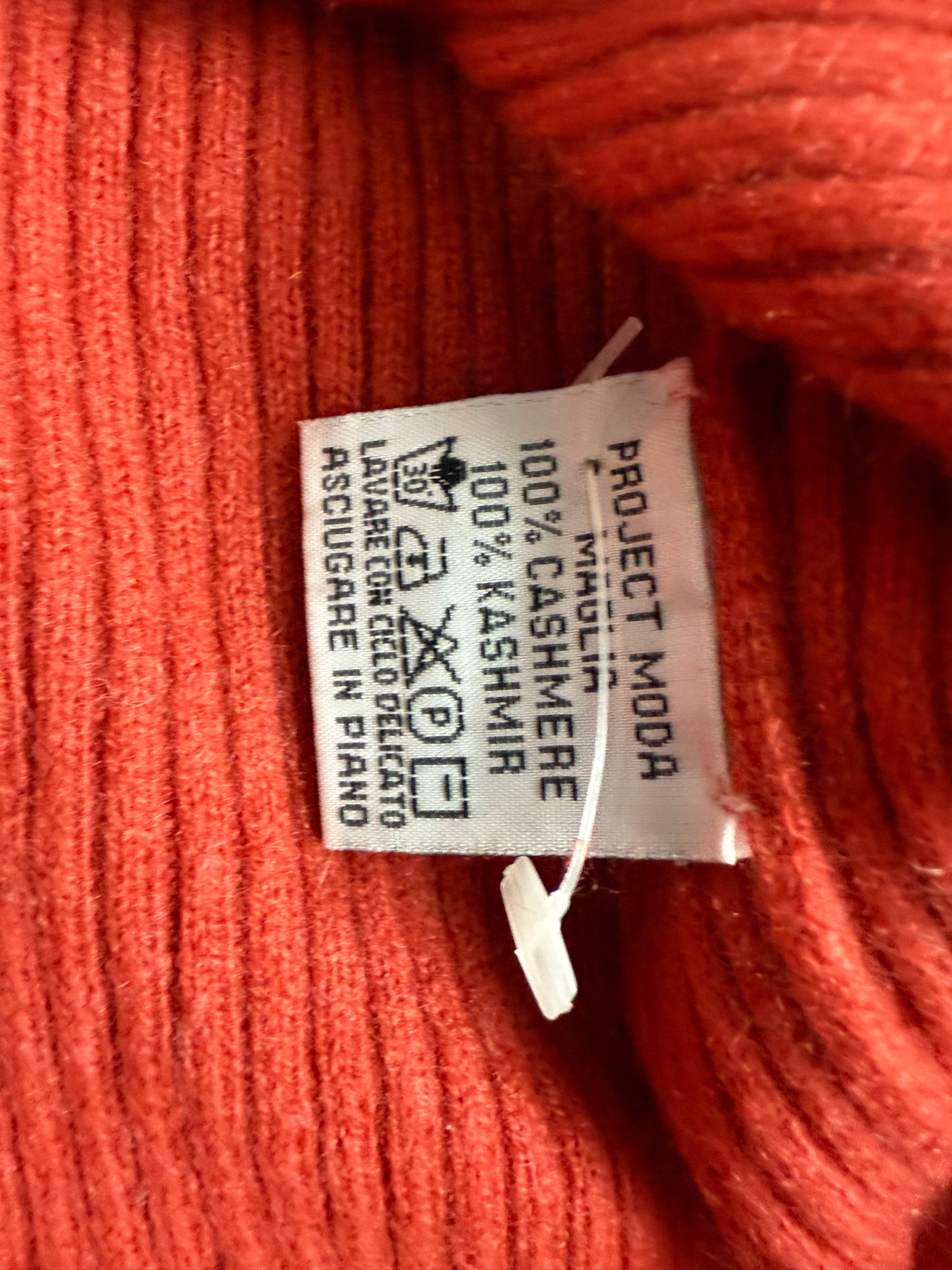 Orange 100% cashmere ribbed V neck tight fit jumper (S/M)