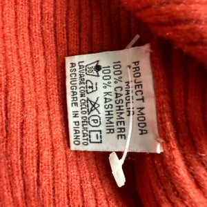 Orange 100% cashmere ribbed V neck tight fit jumper (S/M)