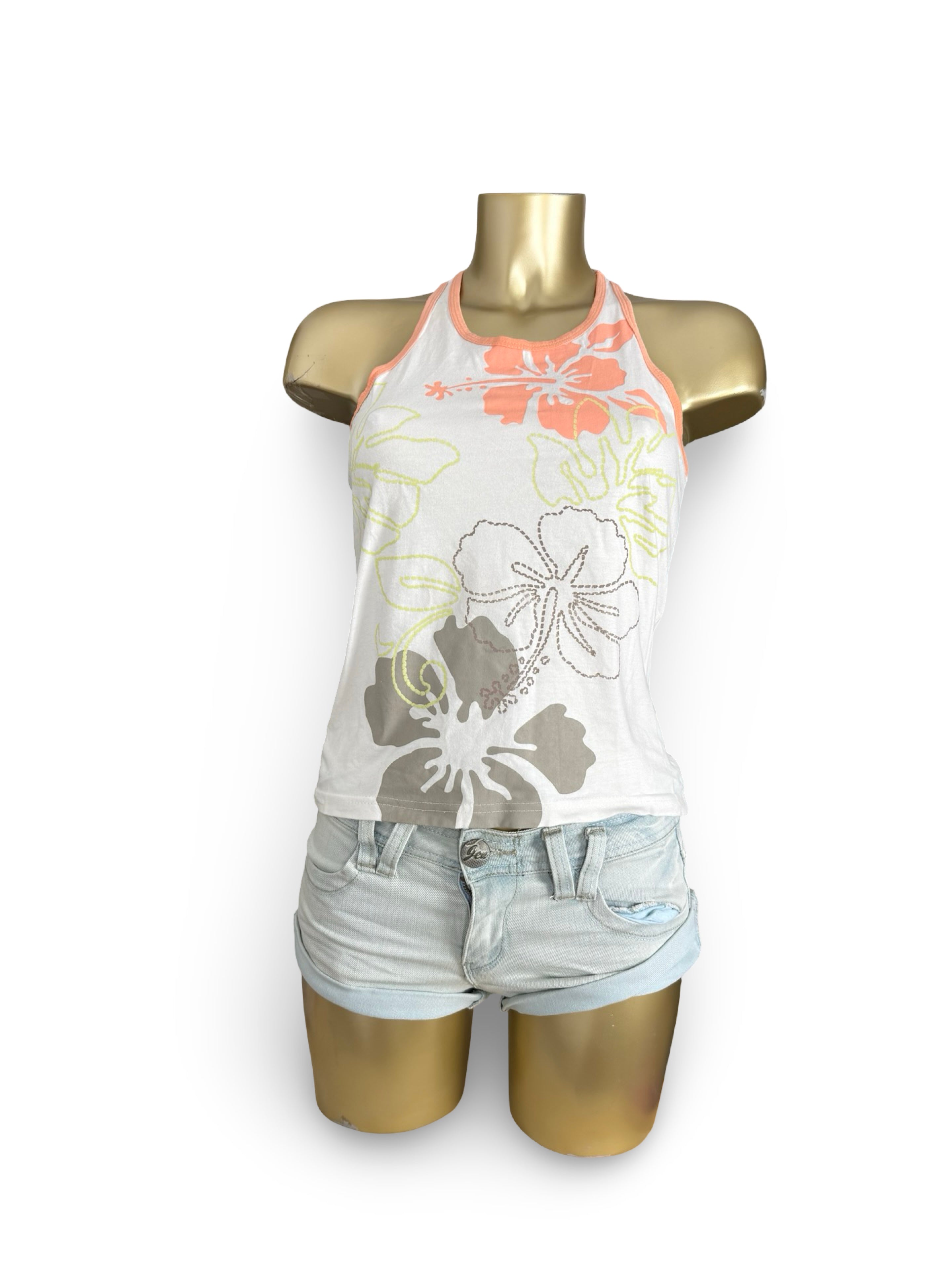 White hibiscus floral top (M)