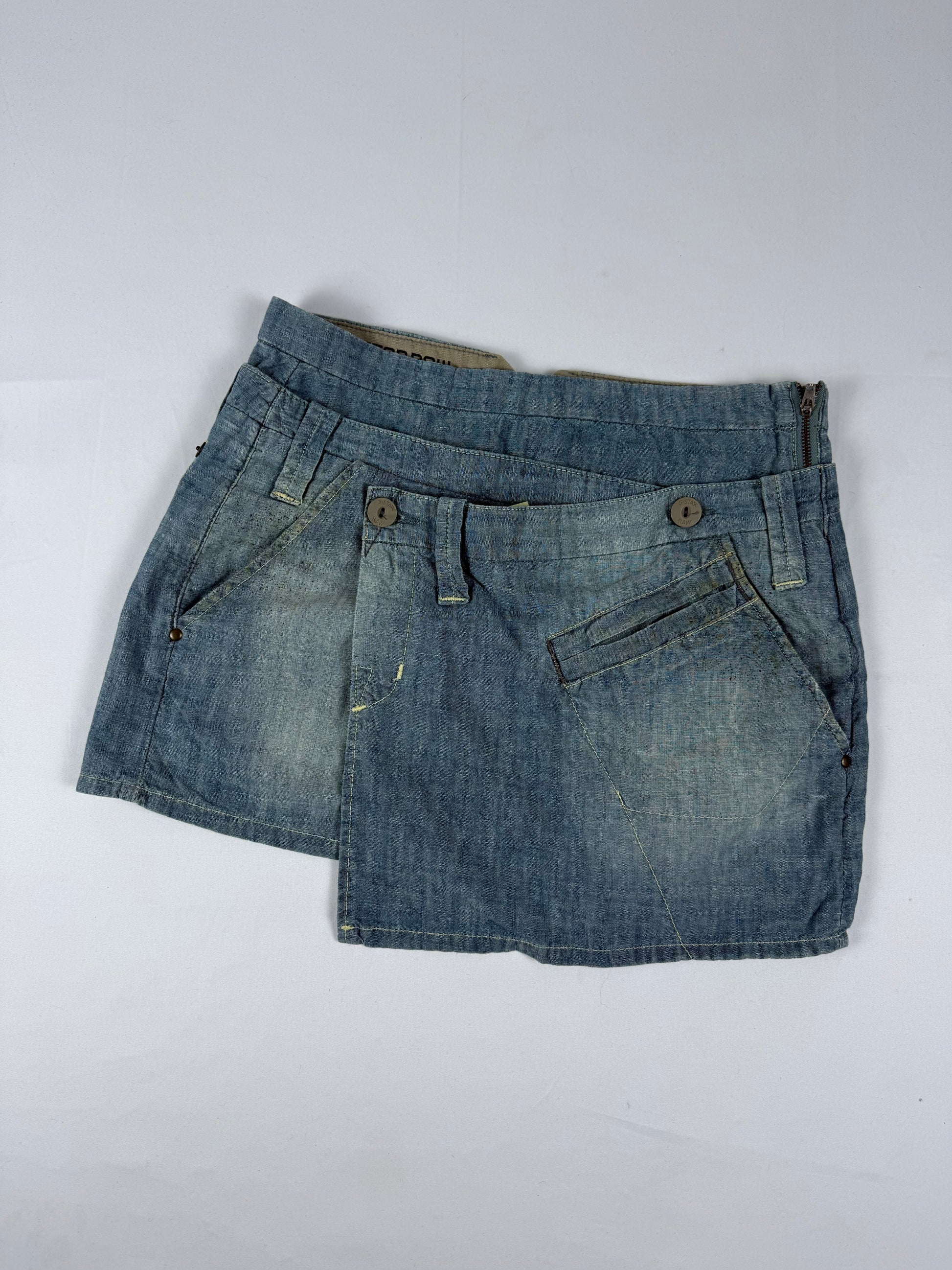 Blue denim low rise mini skirt (XS)