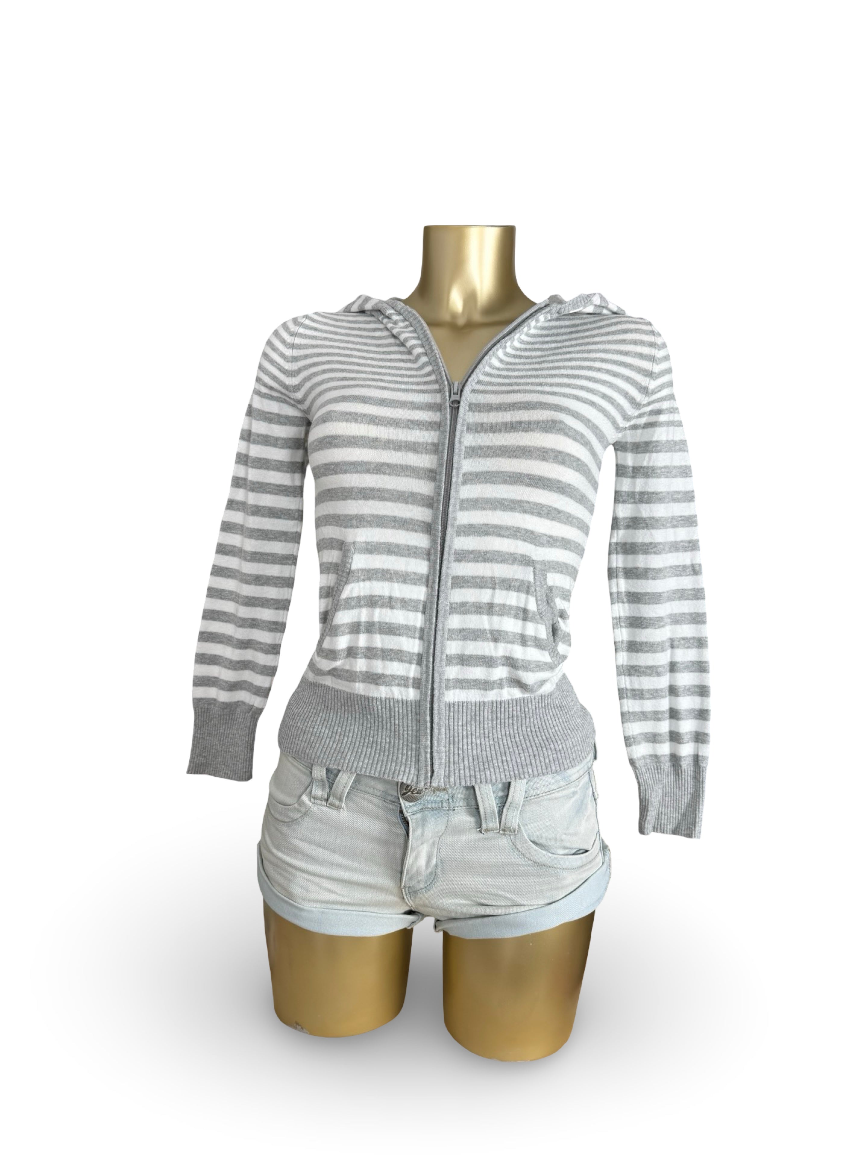 Grey striped cotton hoodie (XS)