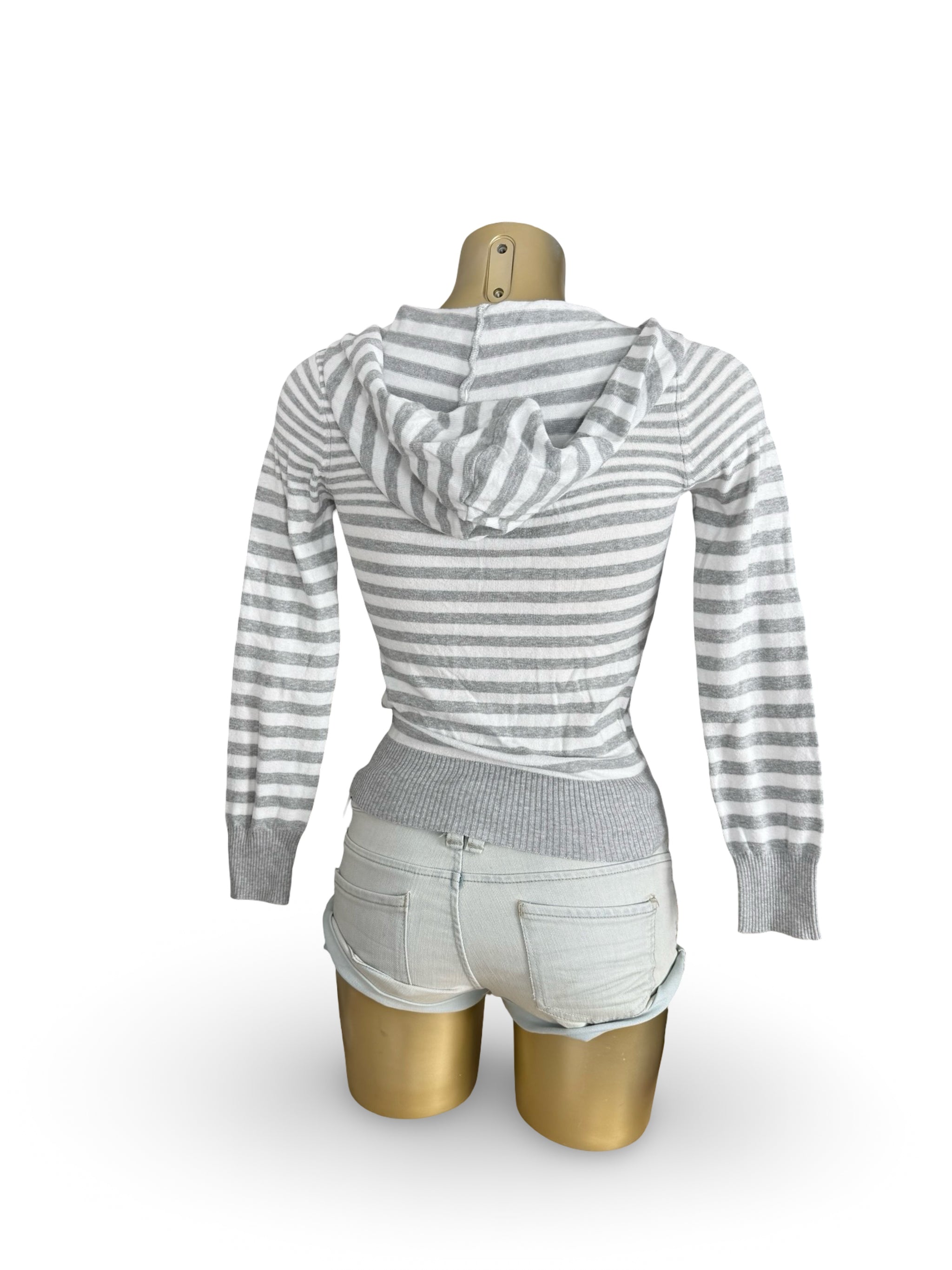 Grey striped cotton hoodie (XS)