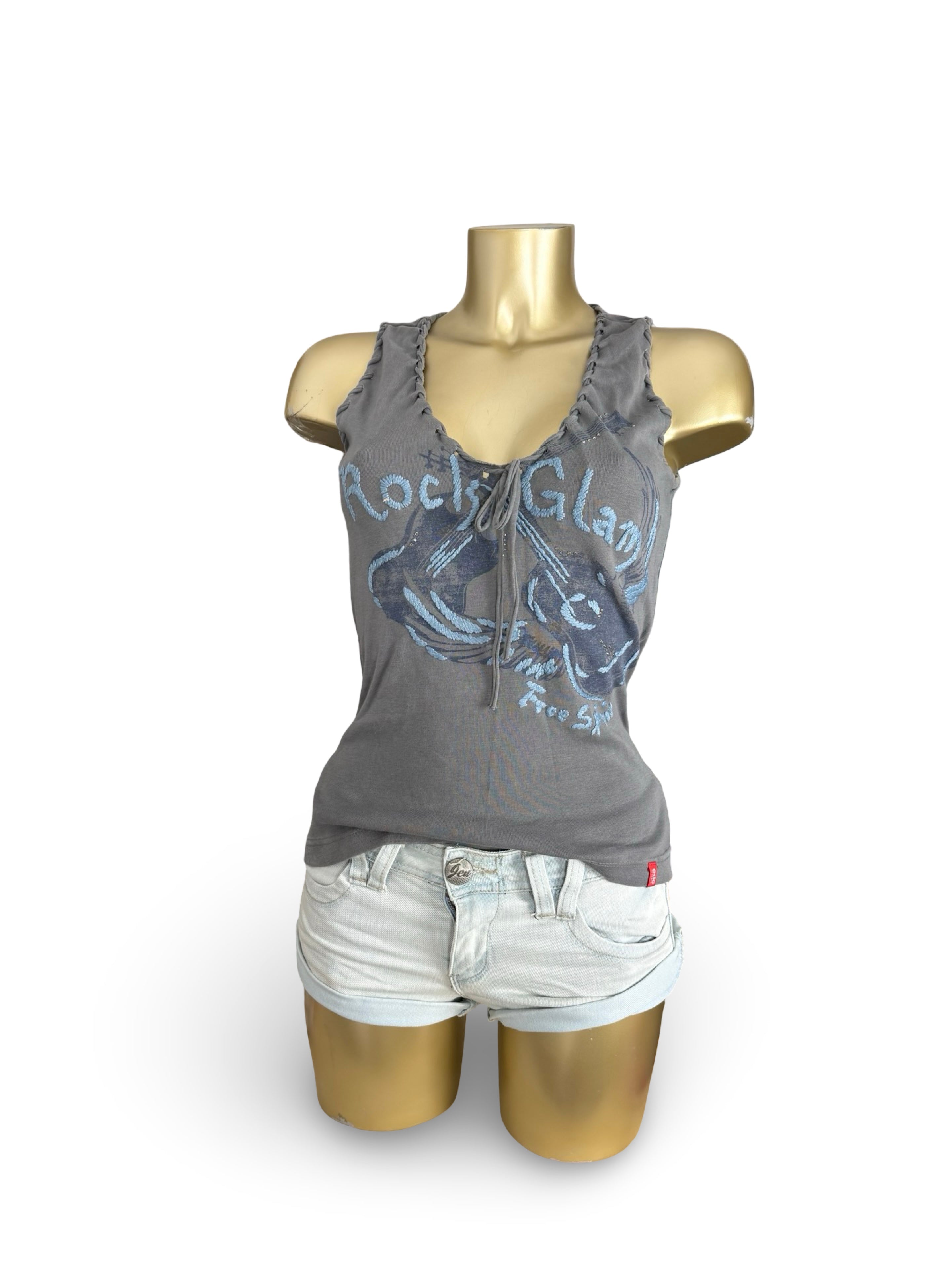 Grey lace up tank top (M)