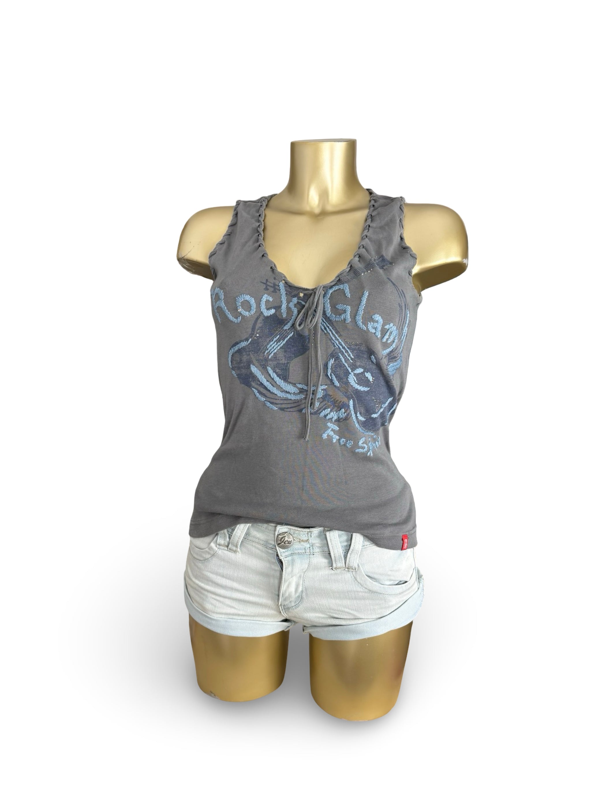 Grey lace up tank top (M)