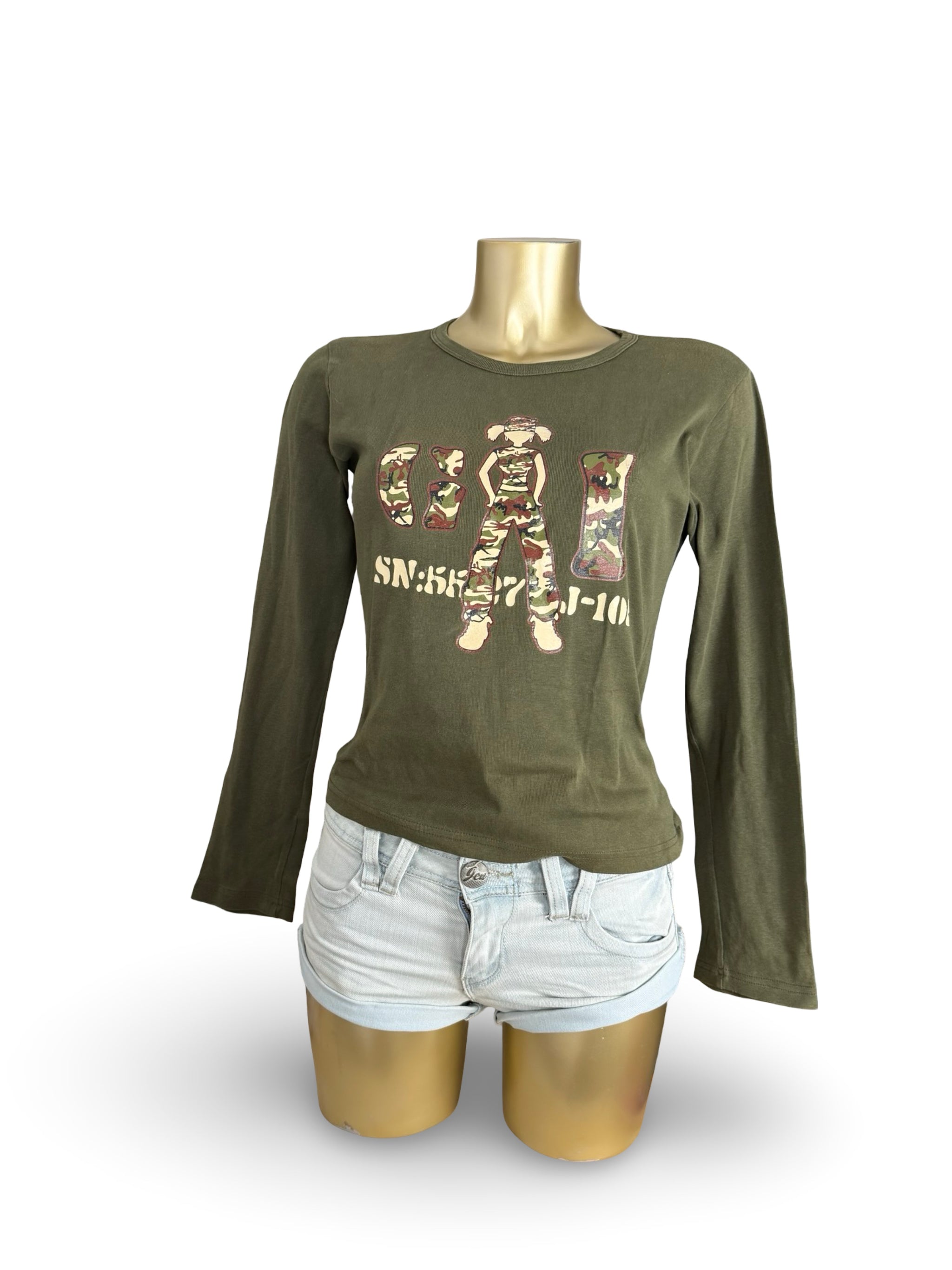 Khaki graphic long sleeves top (L)