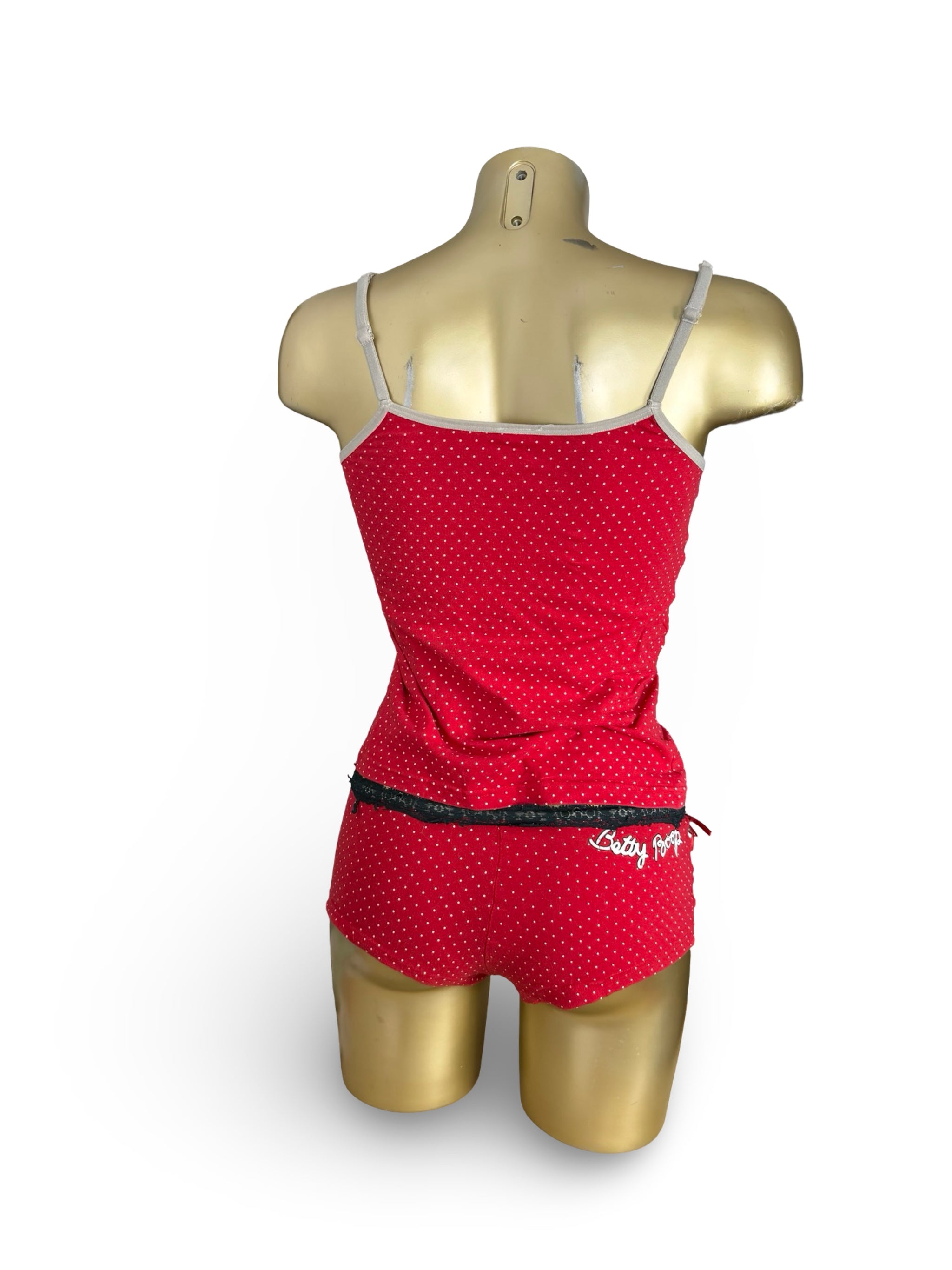Red polka dots cotton top + shorty set (M)