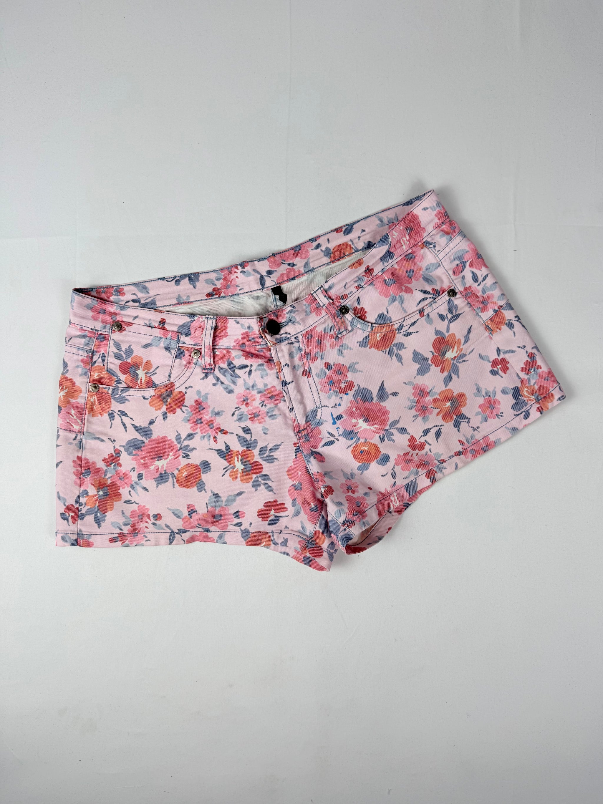Pink floral low rise denim mini short (XL)