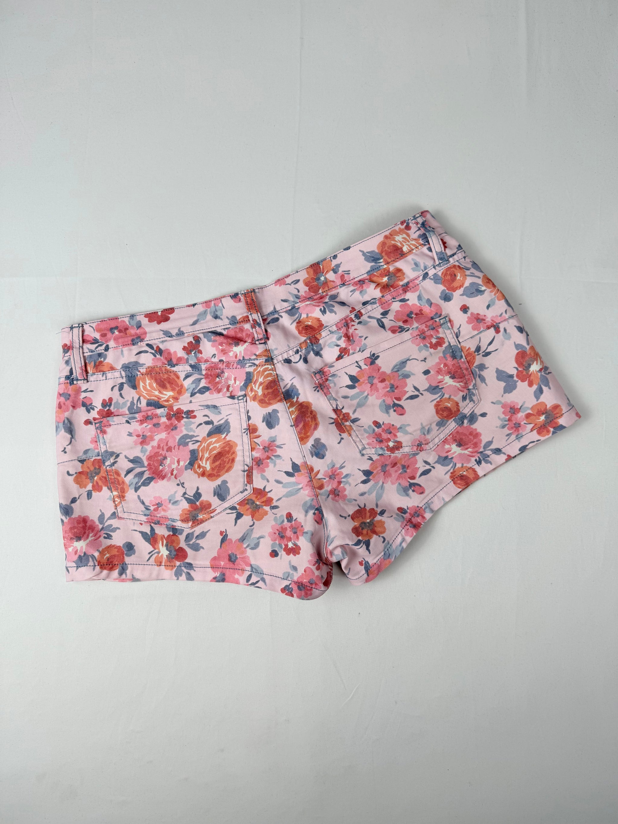 Pink floral low rise denim mini short (XL)