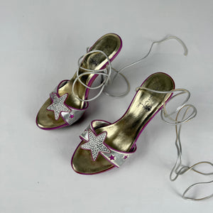 Silver & pink stars lace up heels (36)