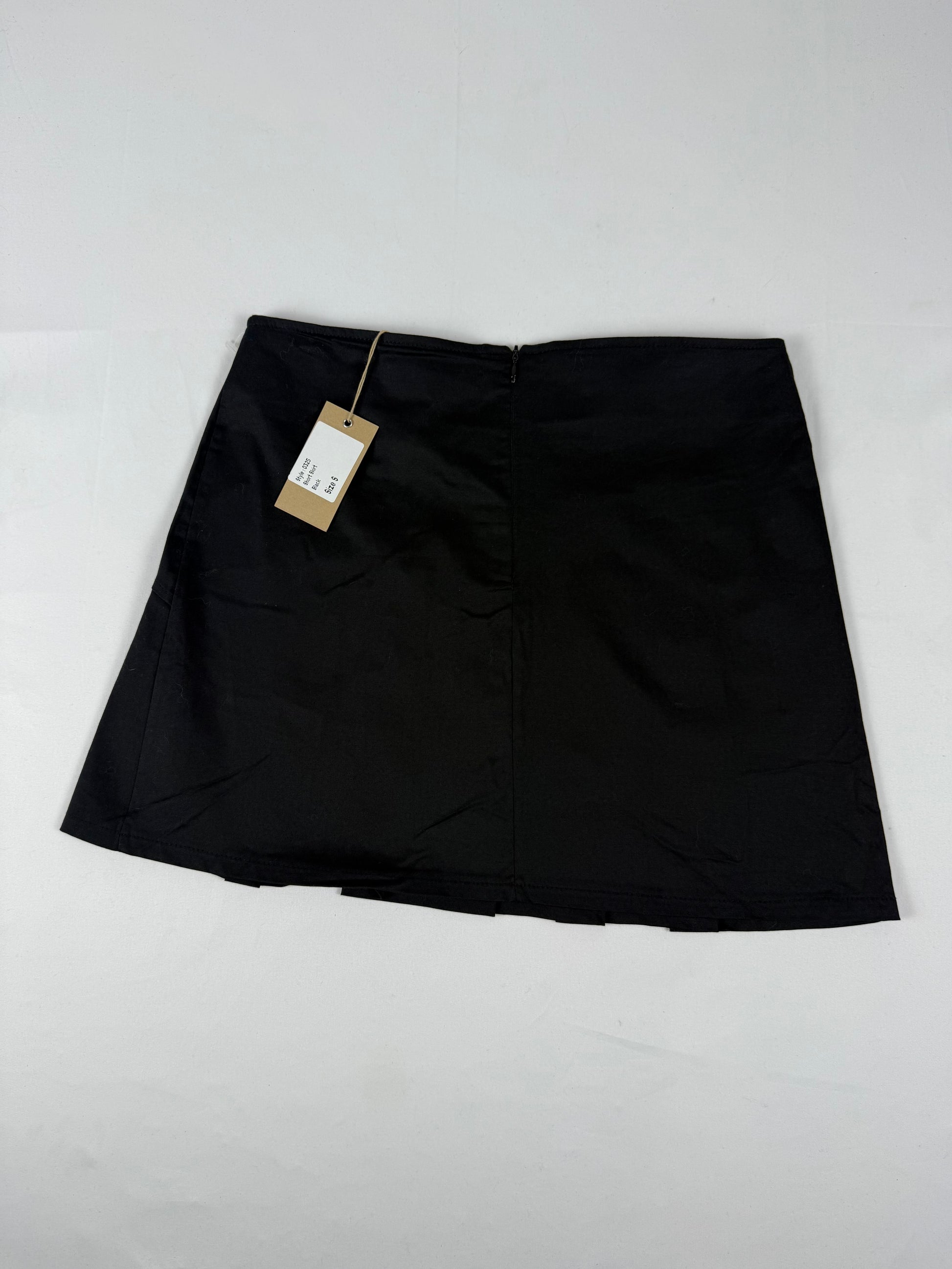 Black cotton low rise pleated mini skirt (S)
