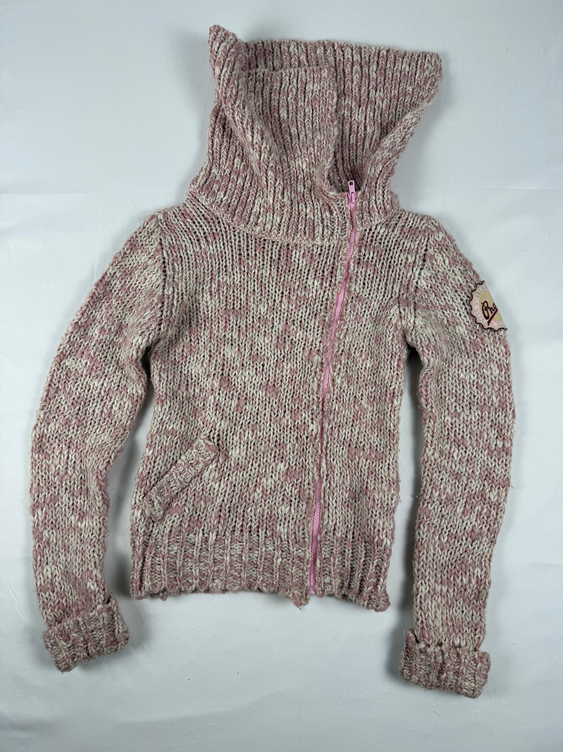 Pink zip up wool high neck jumper (S)