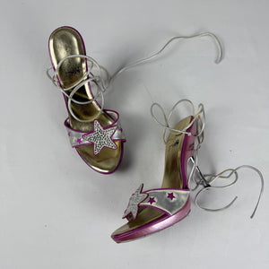 Silver & pink stars lace up heels (36)