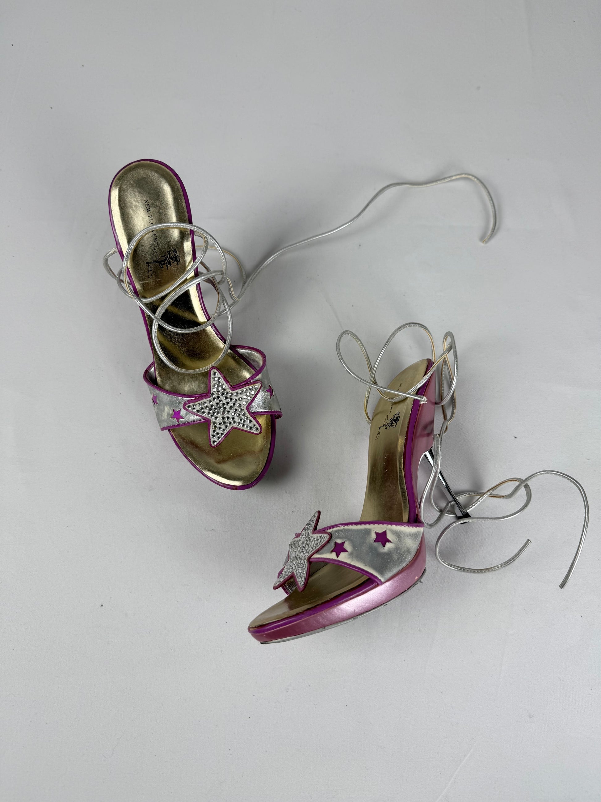 Silver & pink stars lace up heels (36)